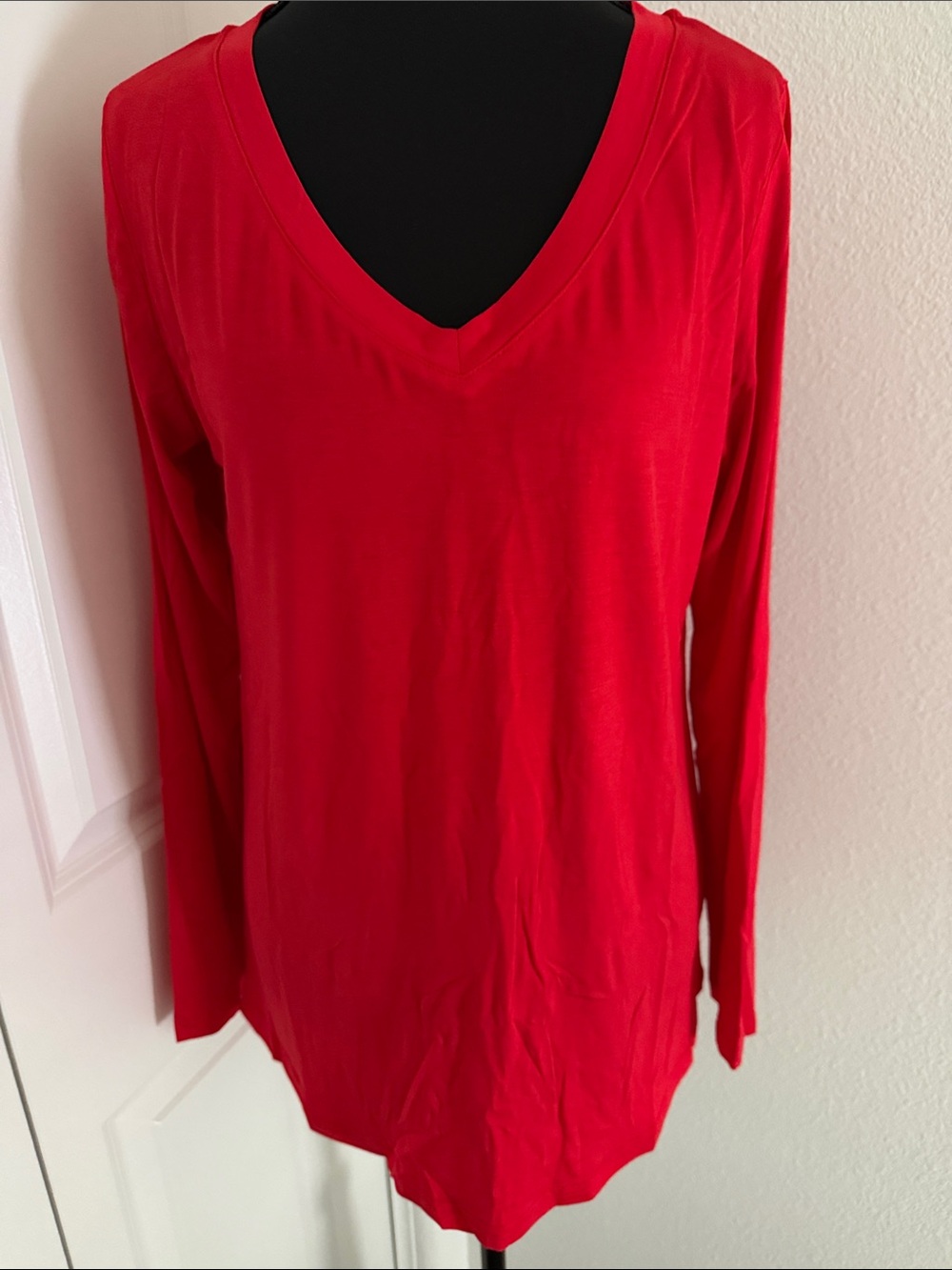 NEW Red V-Neck Long Sleeve Tee